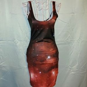 Blackmilk Galaxy red bodycon dress S